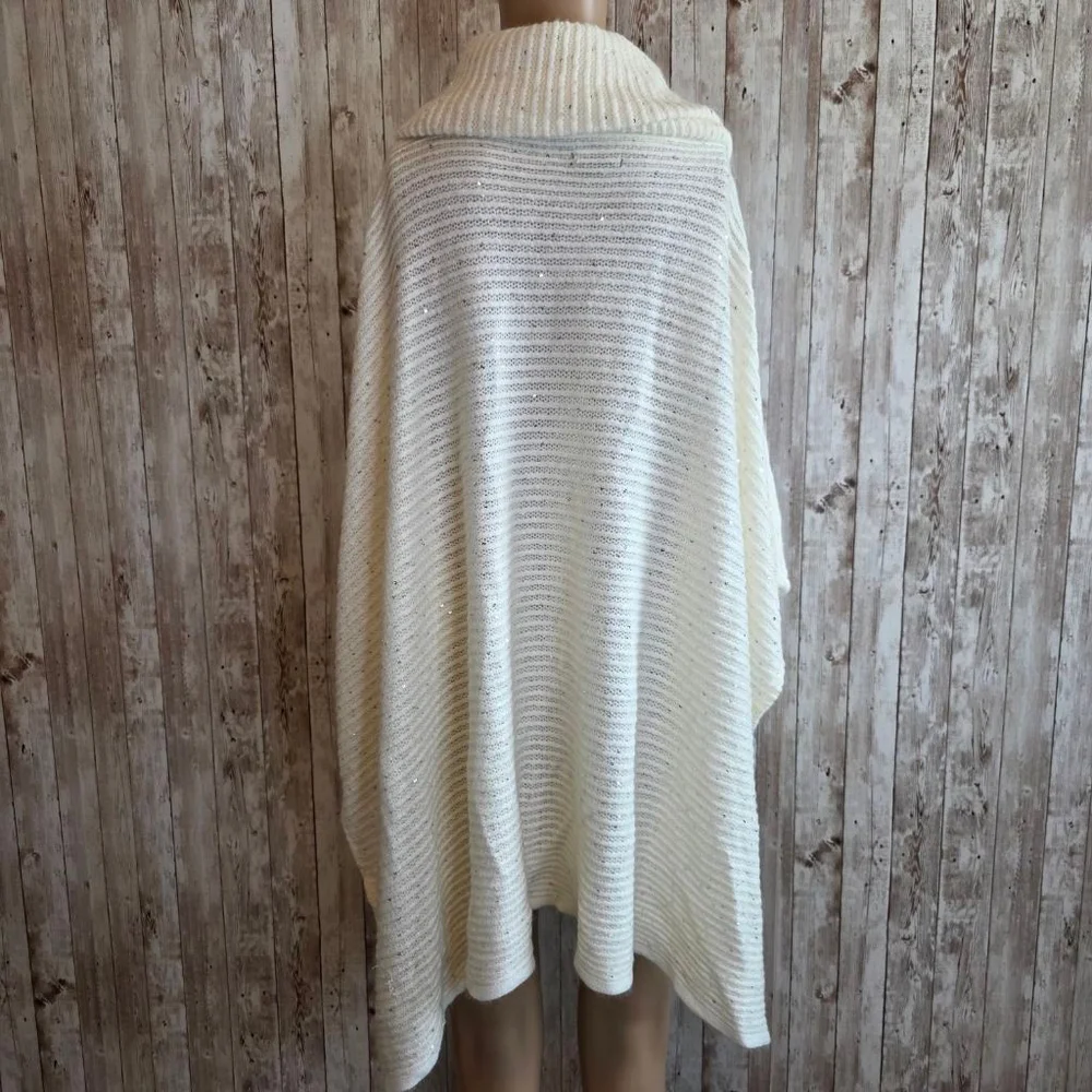 Women's Ann Taylor Factory Ivory Silver Sequin Cowl Neck Poncho